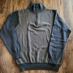 Oscar De La Renta Mens Medium Brown Tan Geometric Long Sleeve Sweater 1/4 Zip